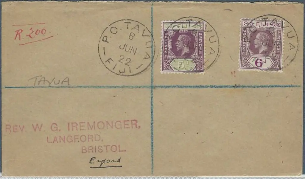 Fiji 1922 (8th Jun) Registered cover to England ... Image 1++