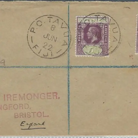 Fiji 1922 (8th Jun) Registered cover to England ...