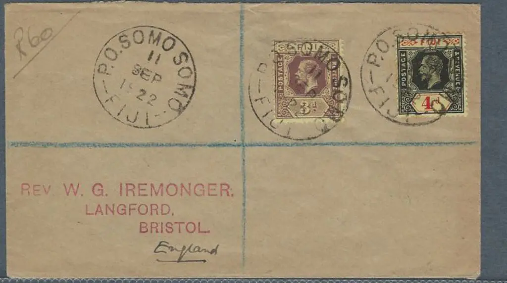 Fiji 1922 (11th Sep) Registered cover to England ... Image 1++