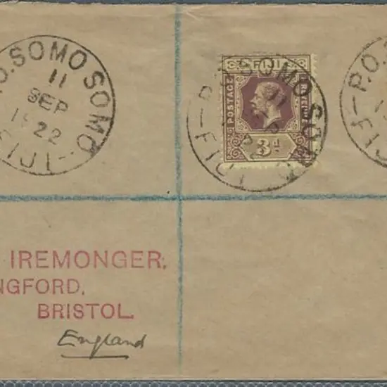Fiji 1922 (11th Sep) Registered cover to England ...