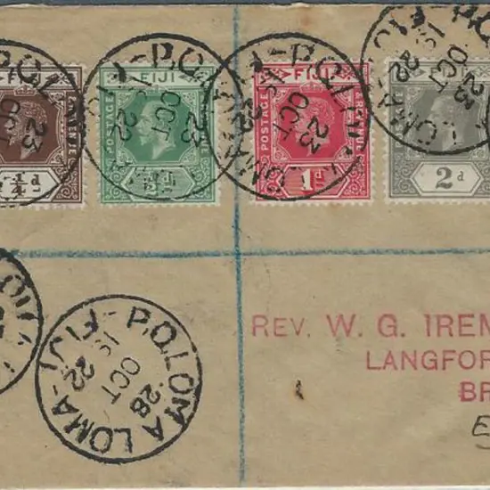 Fiji 1922 (28th Oct) Registered cover to England ...