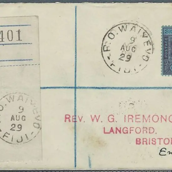 Fiji 1929 (9th Aug) Registered cover to England ...