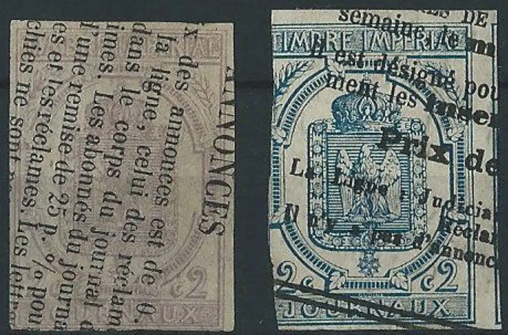 France 1868 2¢ lilac & 2¢ blue Newspaper imperfs ... Image 1++