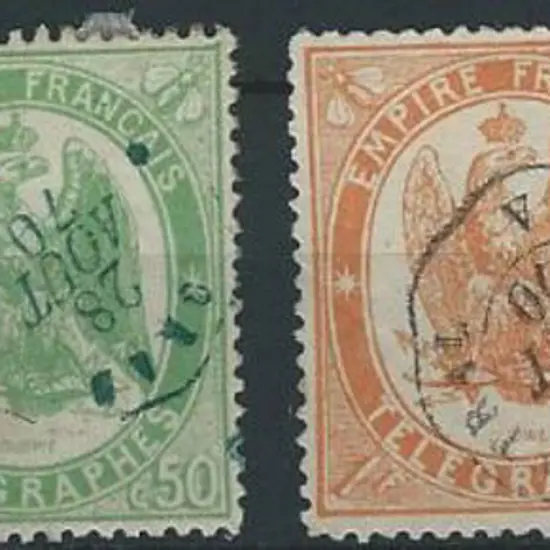 France 1868 Telegraph perfd set of 4. 25¢ stained. ...