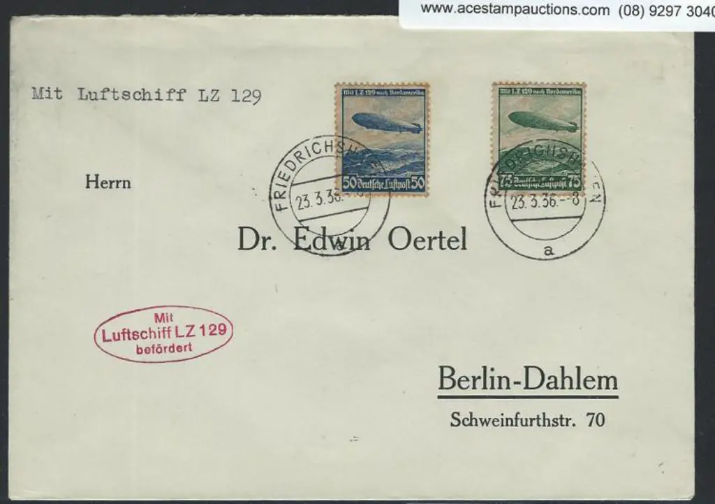 Germany 1936 (23rd Mar) Zeppelin pair on ... Image 1++