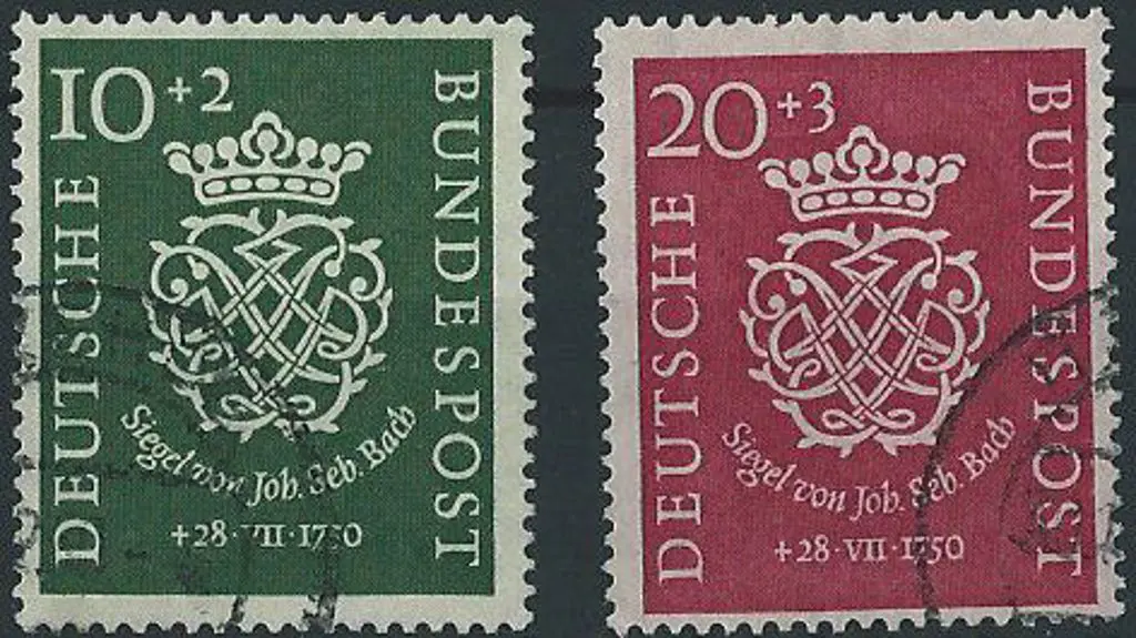 Germany-West 1950 Bach Bicentenary pair. F/U but ... Image 1++