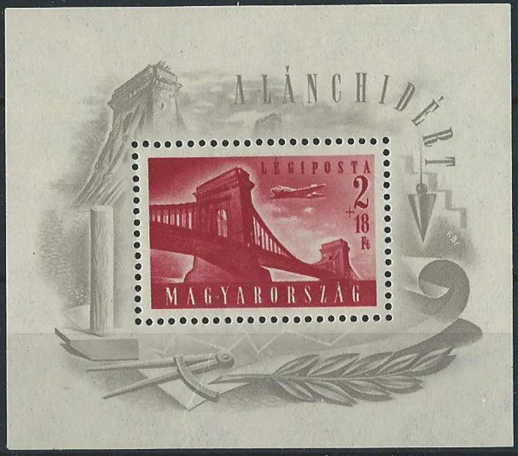Hungary 1948 2ft + 18ft Chain Bridge carmine M/S. ... Image 1++