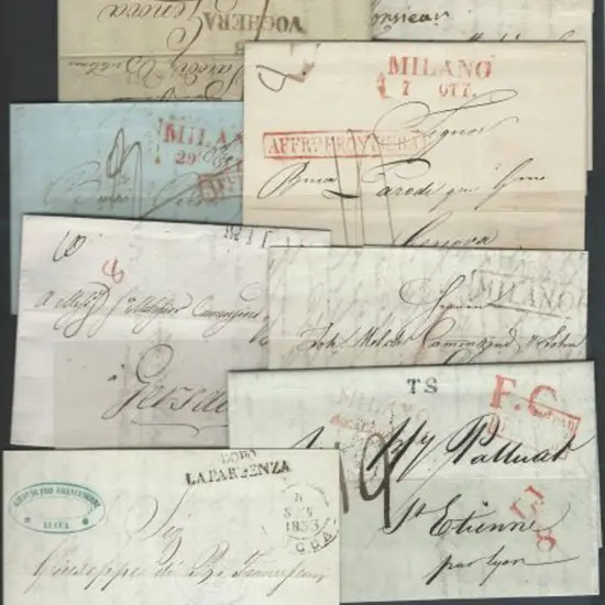 Italy 1806-1856 pre-stamp letters to French, ...