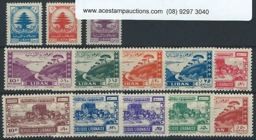 Lebanon 1949 Postage & Airs set of 13. Fine MUH. ... Image 1++