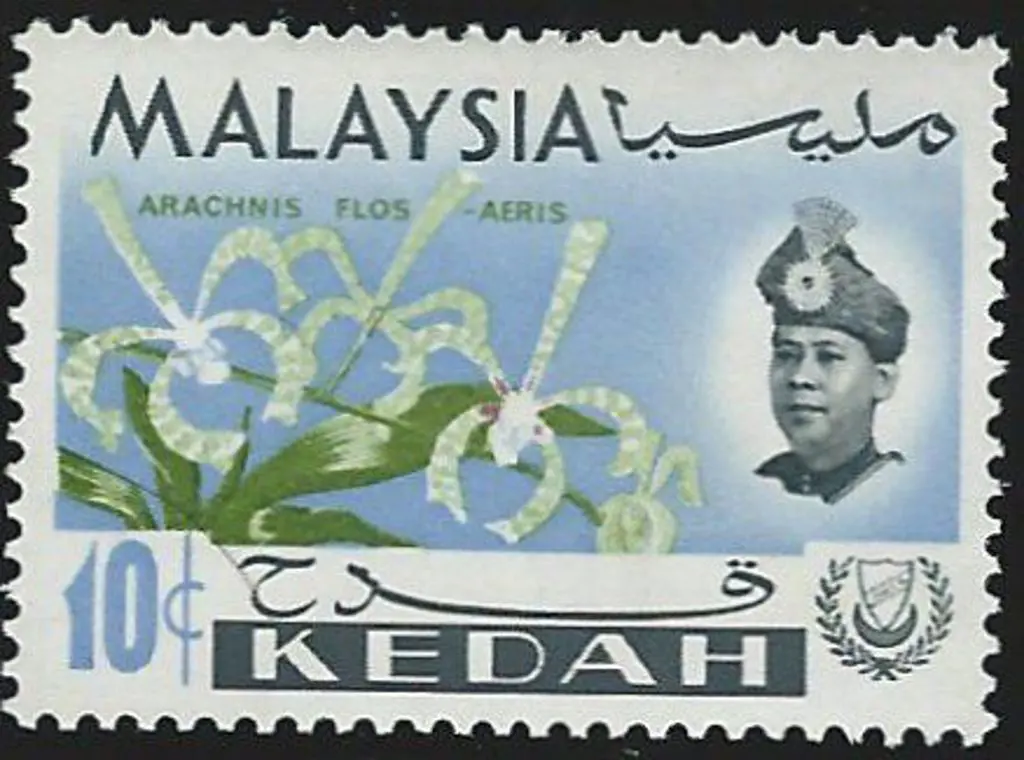Malayan States-Kedah 1965 10c Orchid with 95% of ... Image 1++