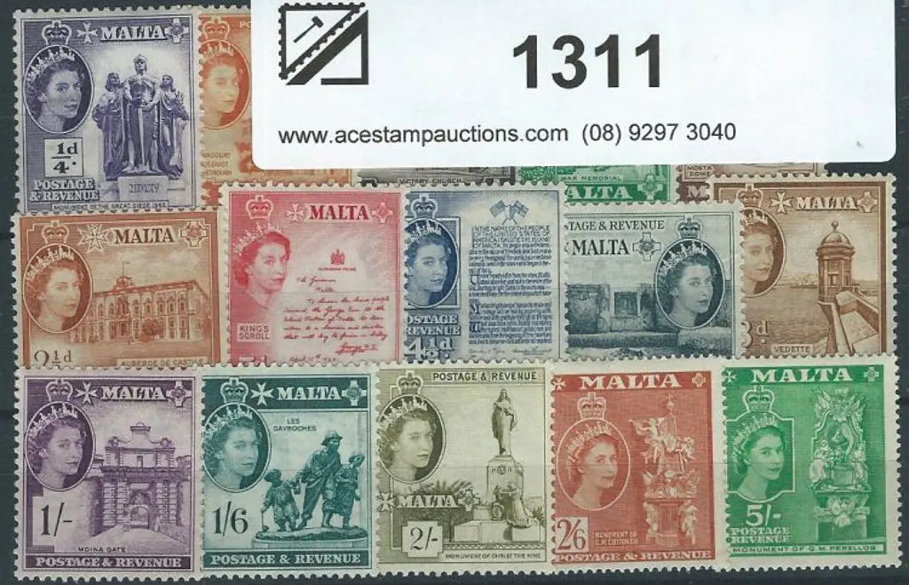 Malta 1956 QEII to 5/- MLH with both 2/6d & 5/- ... Image 1++