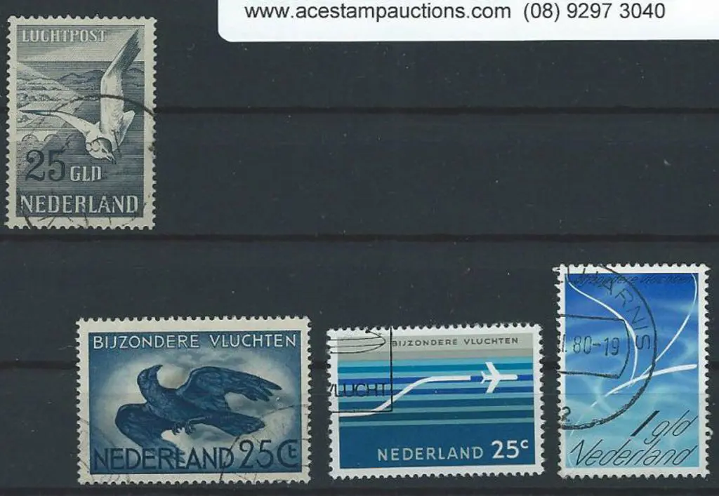 Netherlands 1951 25g blue-black Seagull Air F/U ... Image 1++