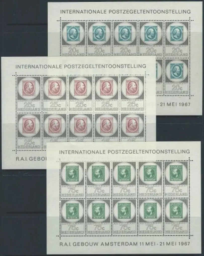 Netherlands 1967 AMPHILEX set of 3 sheetlets of 10 ... Image 1++