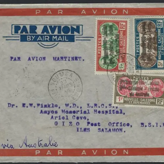 New Caledonia 1939 Airmail cover to Gizo, Solomon ...