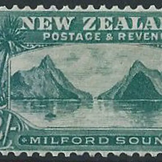 New Zealand 1903 2/- blue-green Milford Sound. ...