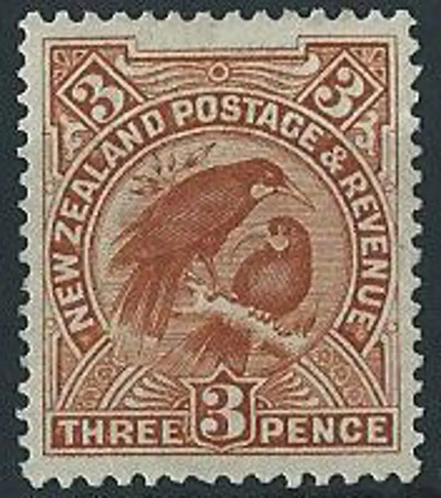 New Zealand 1908 3d brown Huia. MLH SG 383 Cat. ... Image 1++