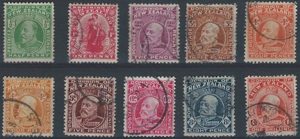New Zealand 1909/1 ½d to 1/- KEVII simplified set ... Image 1++