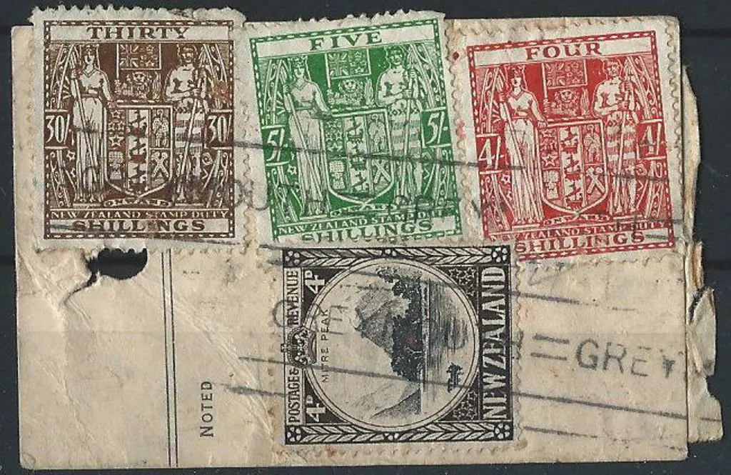 New Zealand 1930's 30/-, 5/-, 4/- Arms & 4d Mitre ... Image 1++
