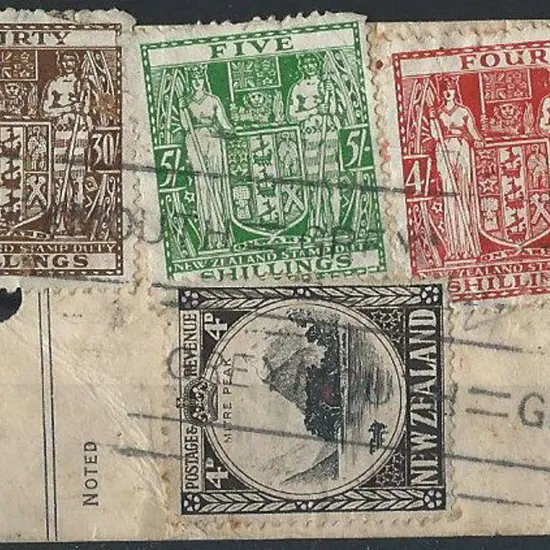 New Zealand 1930's 30/-, 5/-, 4/- Arms & 4d Mitre ...