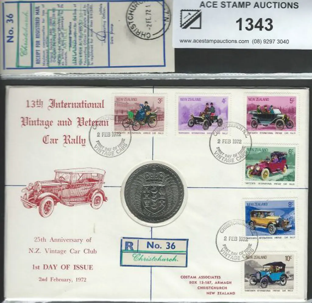New Zealand 1972 (2nd Feb) Vintage Cars $1 stamp & ... Image 1++