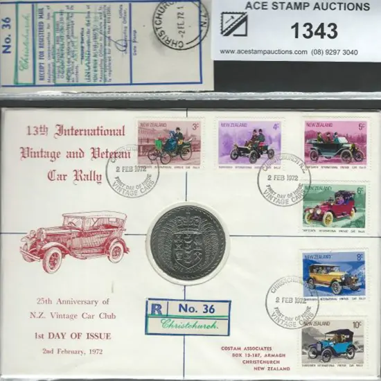 New Zealand 1972 (2nd Feb) Vintage Cars $1 stamp & ...