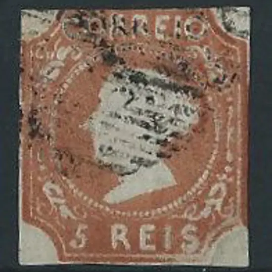 Portugal 1853 5r yellow brown Queen Maria, type II ...