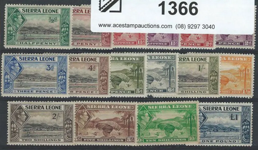Sierra Leone 1938/44 Pictorials set of 16 to £1. ... Image 1++