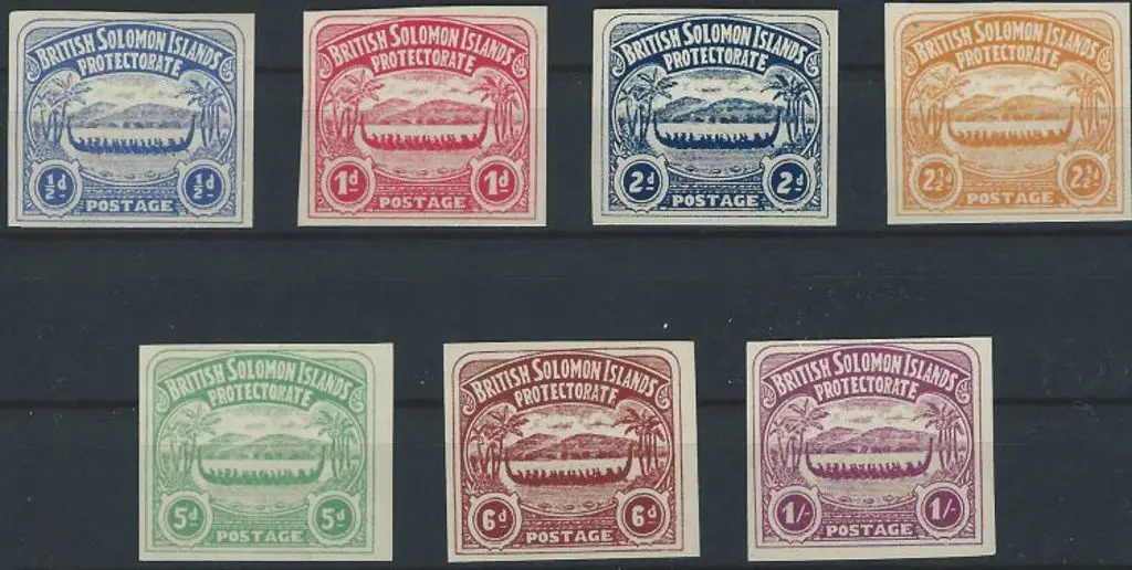 Solomon Islands 1907 ½d-1/- large Canoes appearing ... Image 1++