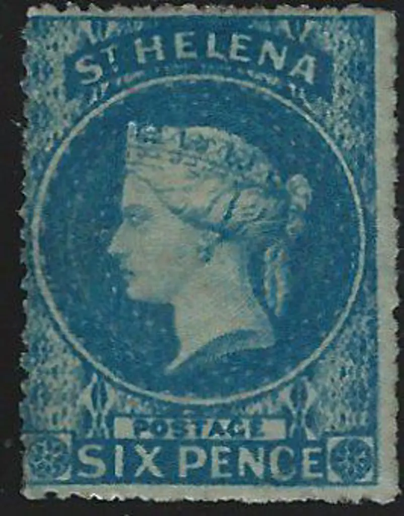 St Helena 1861 6d blue QV with rough perf. 14-16. ... Image 1++