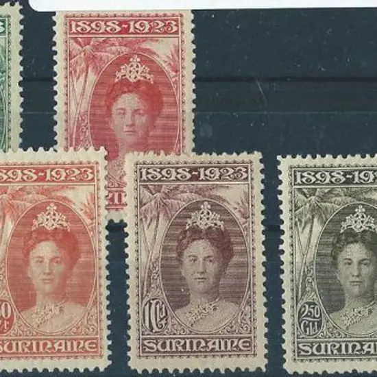 Suriname 1923 Silver Jubilee set MLH. Hingeing ...