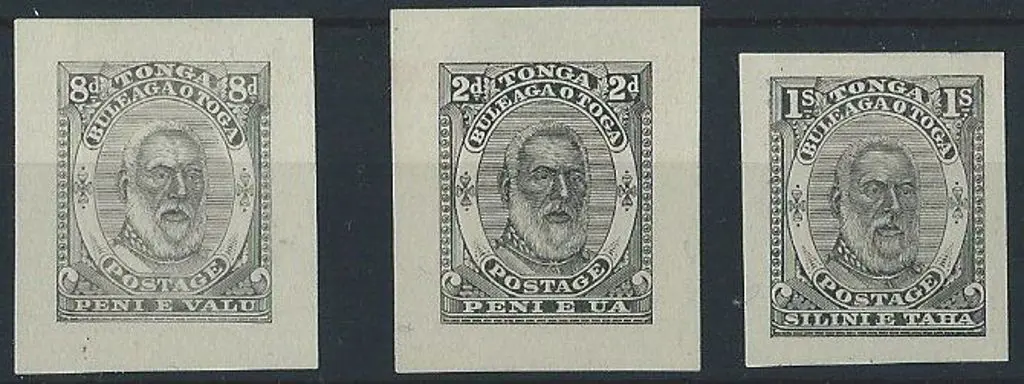 Tonga 1882 King George I Die Proofs on white paper ... Image 1++