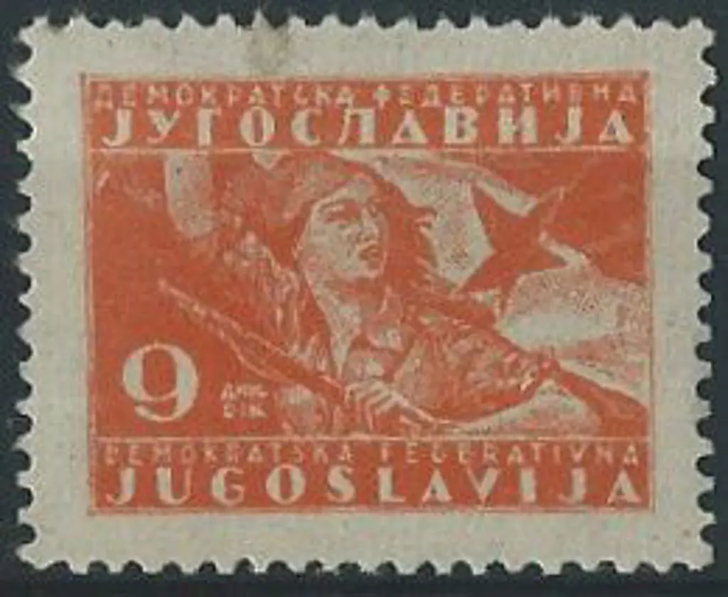Yugoslavia 1946 9d deep orange "Girl with Flag" ... Image 1++