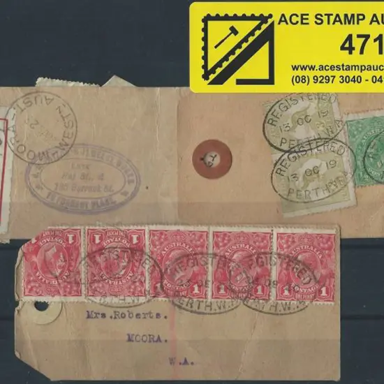 KGV Parcel tags x 3 with all Registered Perth with ...