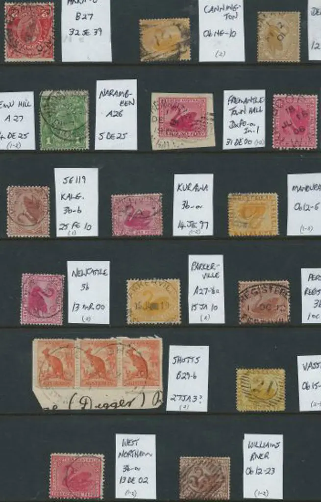 Western Australia Postmarks all neatly arranged on ... Image 1++