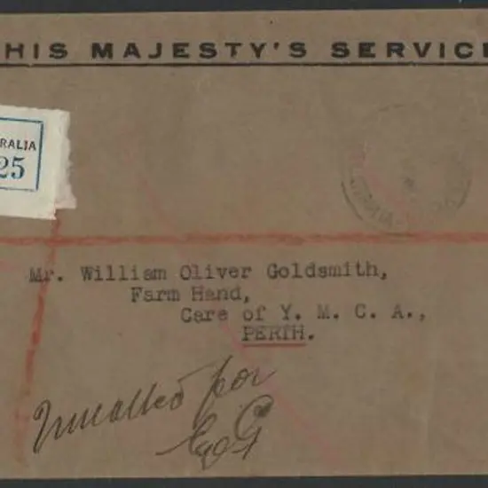 1933 (22nd Apr) 5d KGV perfined OS tied to OHMS ...