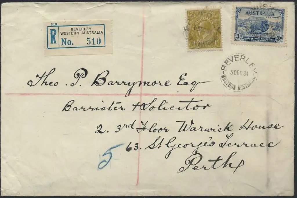 1934 (5th Dec) Beverley to Perth registered cover ... Image 1++