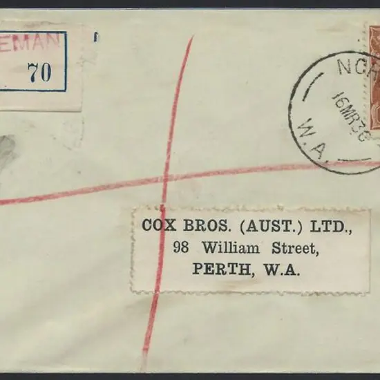 1936 (16th Mar) 5d KGV on Perth addressed cover ...