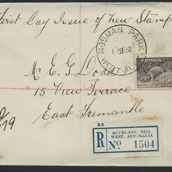 1938 (1st Sept) Registered cover from Mosman Park ...