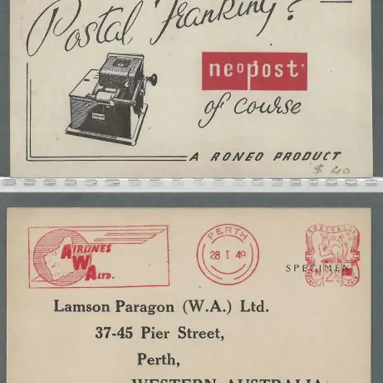 1949 (28th Jan) "SPECIMEN" Lamson Paragon ...