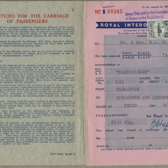 1958 Royal InterOcean Lines M.V. "Maetsuycker" ...