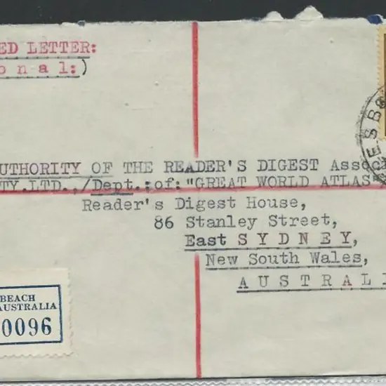 1962 (25th Sept) Registered env addressed to East ...