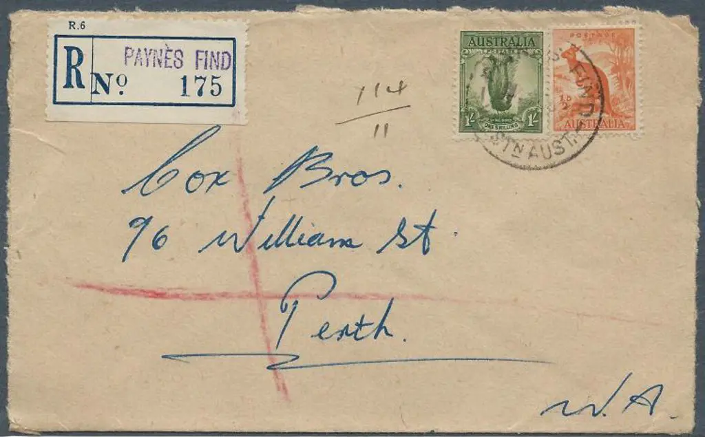 Paynes Find B29 on reg cover addressed to Perth ... Image 1++