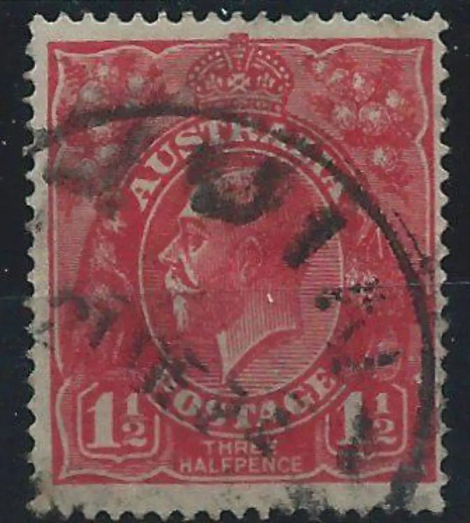 Yuin D30 on 1½d red KGV. Indistinct date. (1) Image 1++
