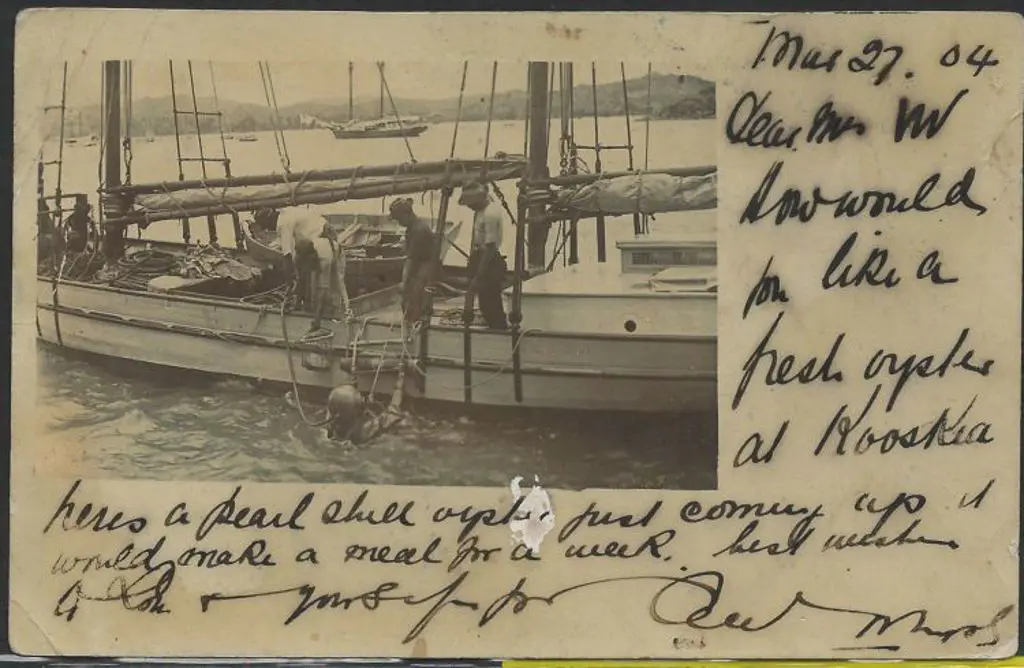 Broome untitled b&w showing manned pearling lugger ... Image 1++