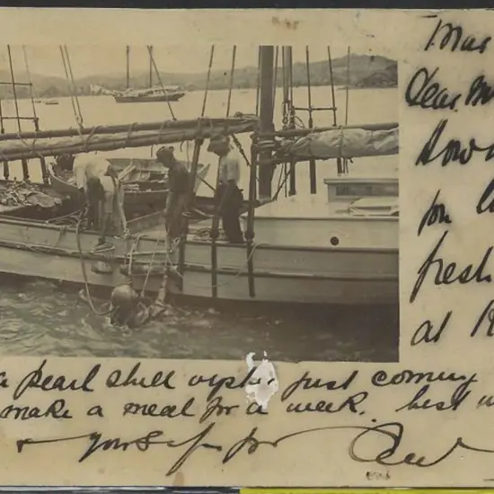 Broome untitled b&w showing manned pearling lugger ...