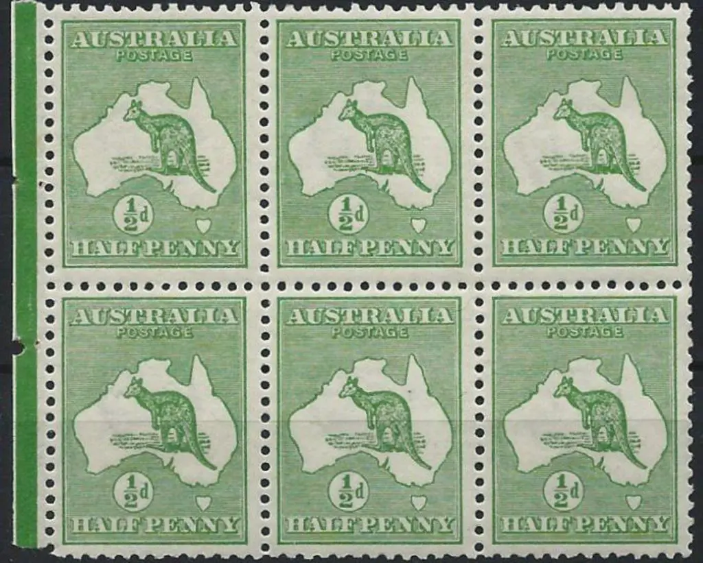 1913 1st wmk ½d green booklet pane marginal block ... Image 1++