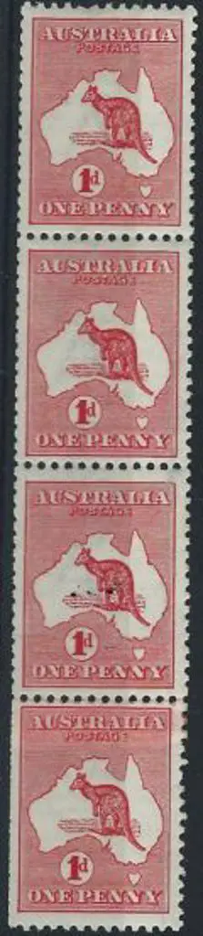 1913 1st wmk 1d red coil strip of 4 with join MUH. ... Image 1++