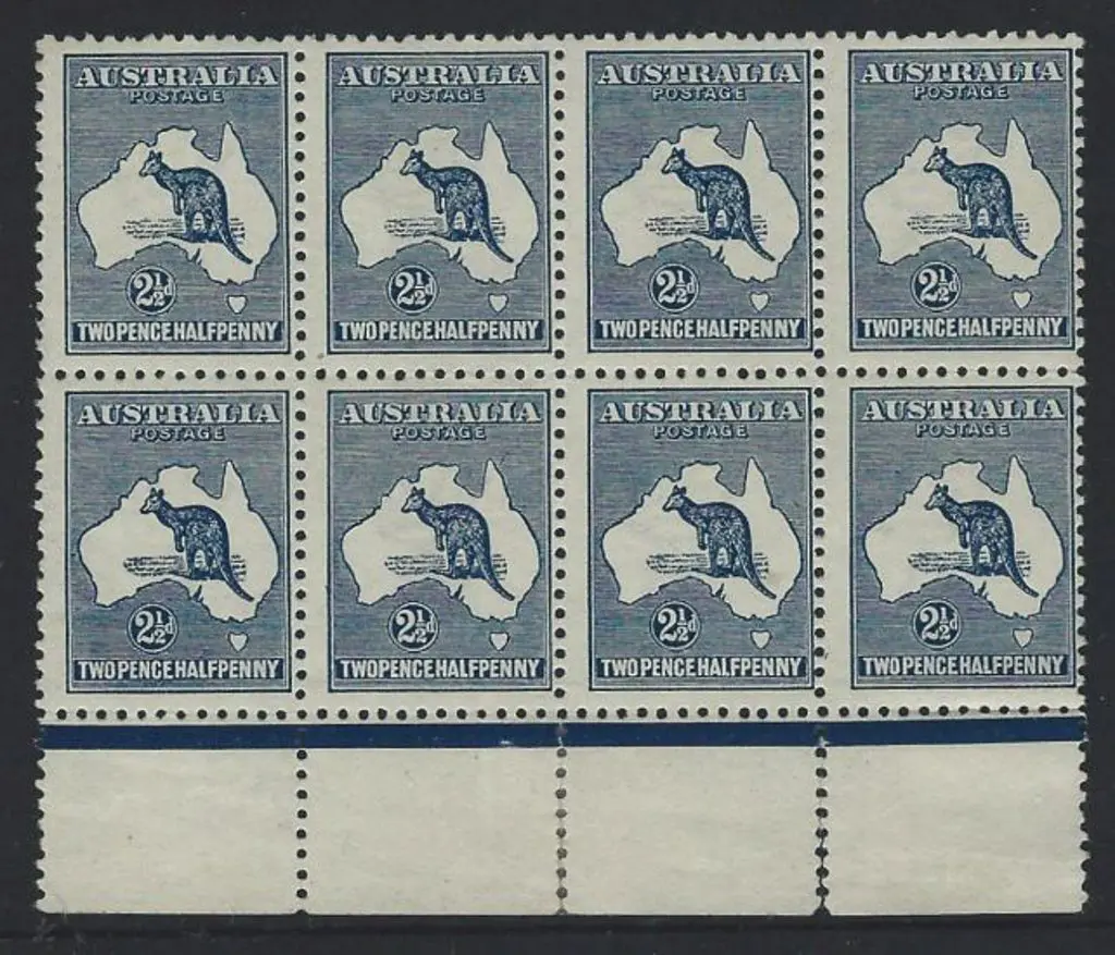 1913 1st wmk 2½d indigo bottom marginal block of 8 ... Image 1++