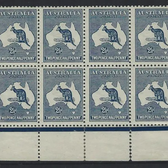 1913 1st wmk 2½d indigo bottom marginal block of 8 ...