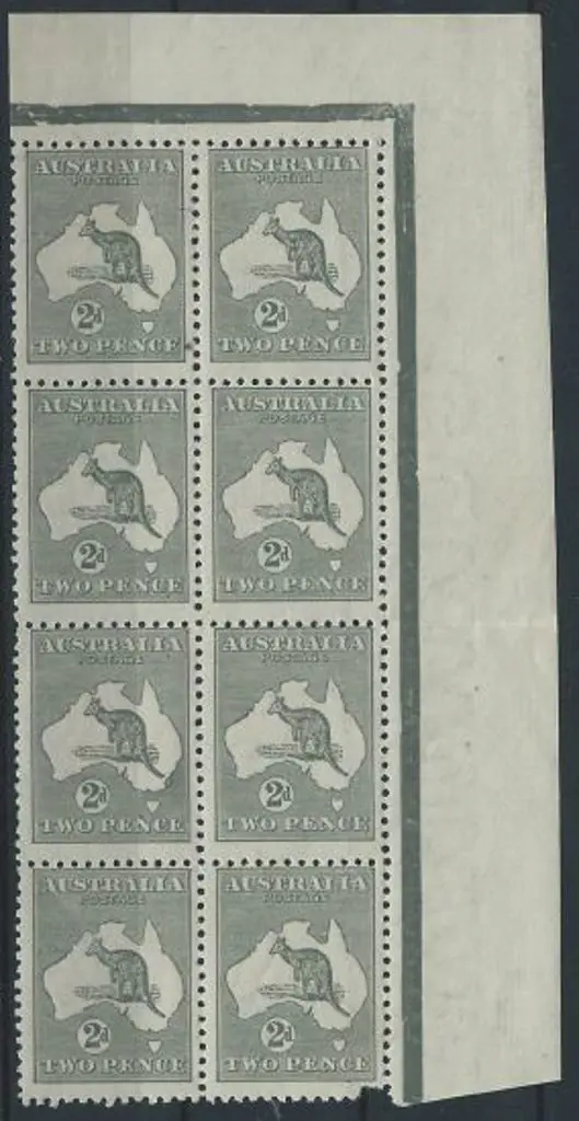 1913 3rd wmk 2d grey upper right block of 8 (2x4). ... Image 1++